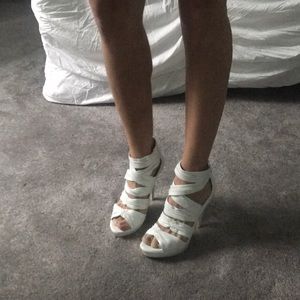 BCBG White Strappy Heels